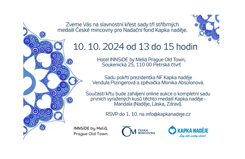 Křest sady tří stříbrných medailí České mincovny pro NF Kapka naděje