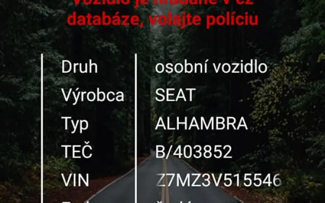 Ukradený Seat Alhambra.