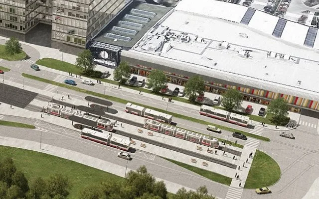 Vizualizace tramvajové smyčky na kampus.