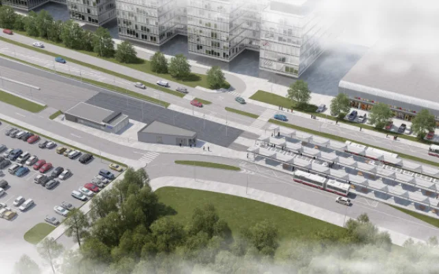 Vizualizace tramvajové smyčky na kampus.