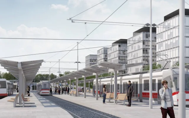 Vizualizace tramvajové smyčky na kampus.