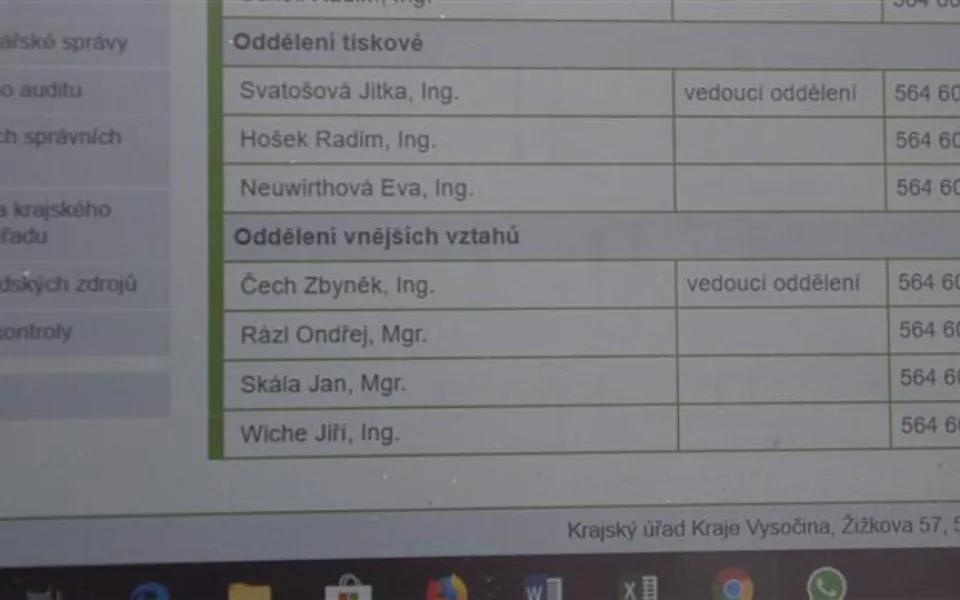 Současný stav docházkového on-line systému Kraje Vysočina.