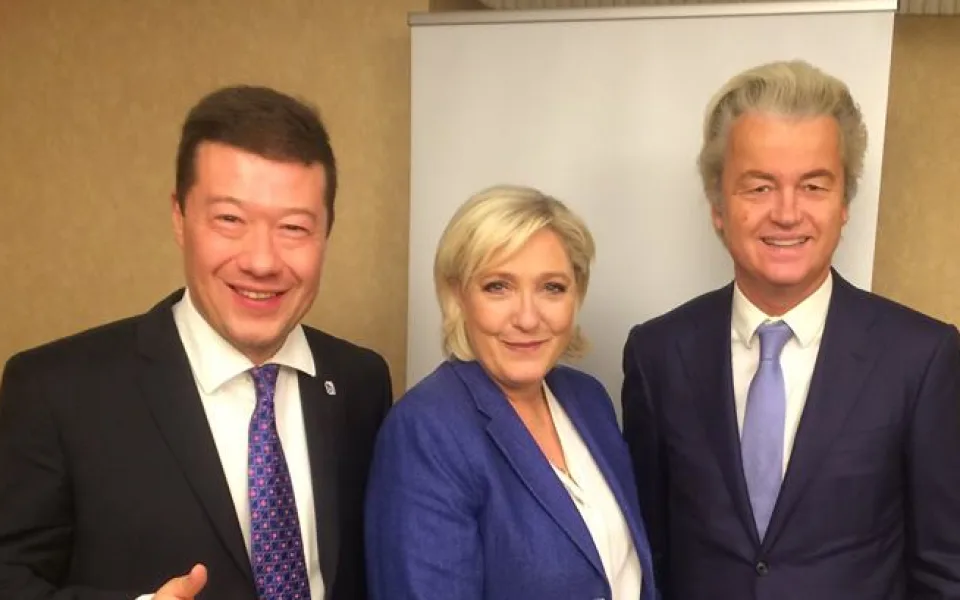 Tomio Okamura, Marine Le Penová, Geert Wilders.