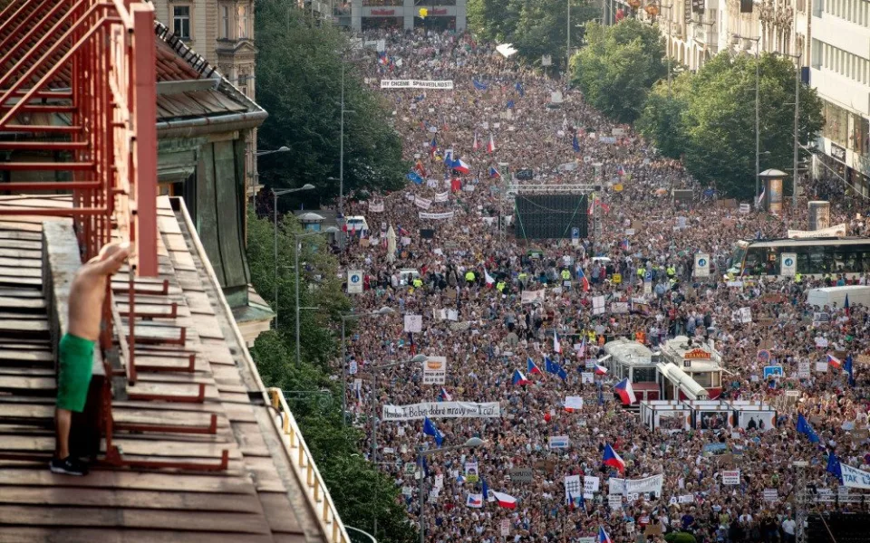 Demonstrace na Václavské náměstí.