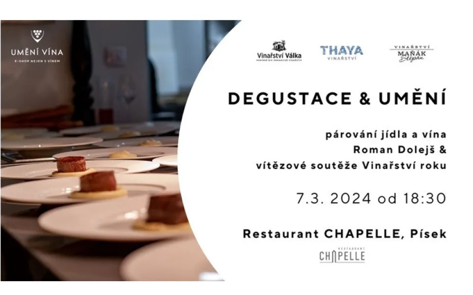 Pětichodové degustační menu Romana Dolejše a vína vítězů Vinařství roku ochutnáte 7. 3. 2024 v restaurantu Chapelle v Písku