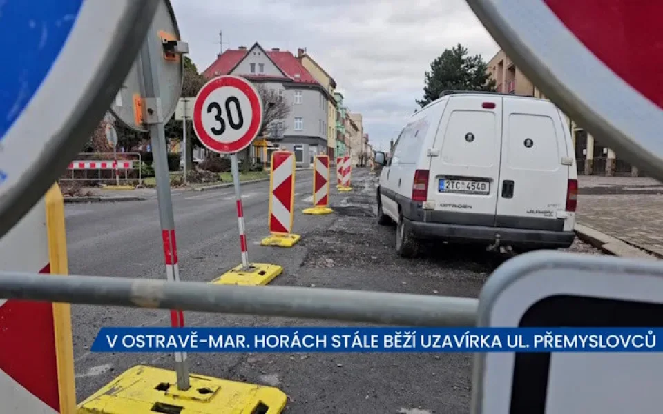 V Ostravě-Mariánských Horách stále probíhá uzavírka ulice Přemyslovců, místo je pro řidiče neprůjezdné