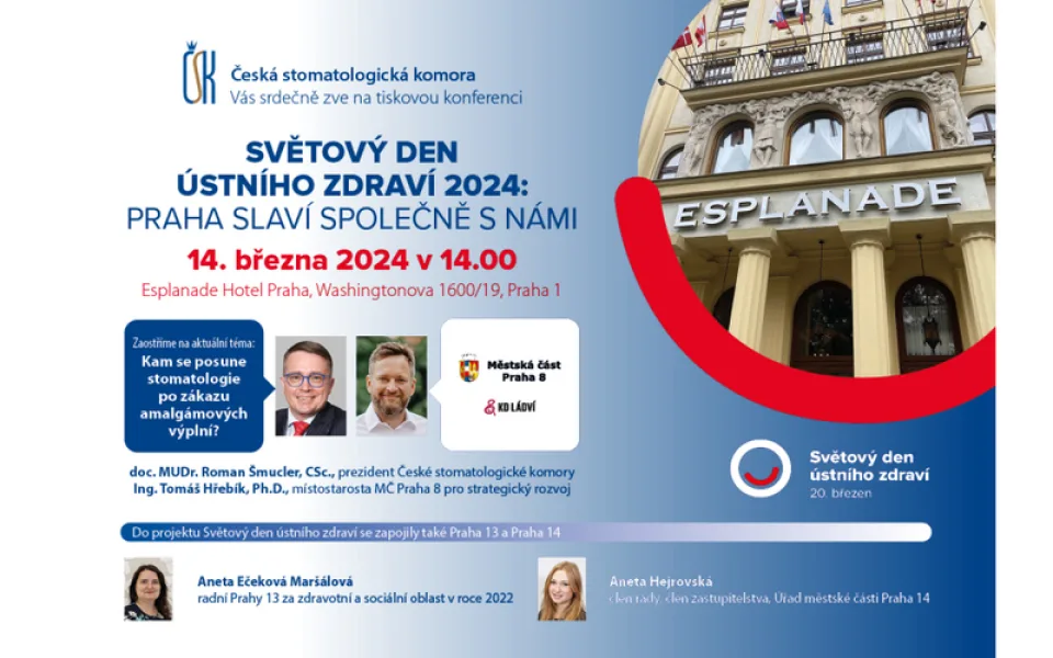 Tisková konference 14. března 2024 ke Světovému dni ústního zdraví a tématu Kam se posune stomatologie po zákazu amalgámových výplní?