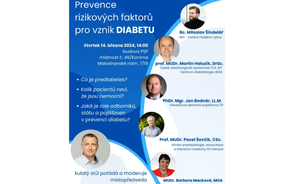 Jak posílit preventivní opatření a snížit výskyt diabetu? Kulatý stůl v Poslanecké sněmovně o prediabetu a jeho významu v prevenci rozvoje cukrovky