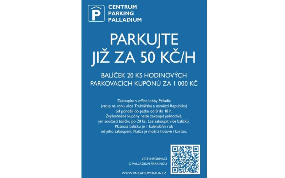 Palladium, pohodlné parkování v centru Prahy za zvýhodněnou cenu 50 Kč/hodinu