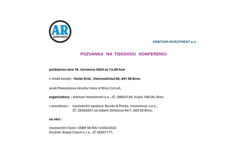 Tisková konference společnosti Arbitum Investment