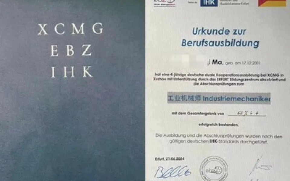 38 adeptů ze společnosti XCMG získalo v průlomovém čínsko-německém programu certifikaci IHK