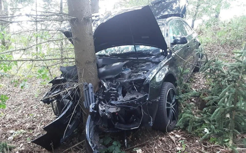 Řidič audi narazil čelně do vzrostlého stromu, do jihlavské nemocnice letěl vrtulníkem. Foto: se souhlasem Policie ČR