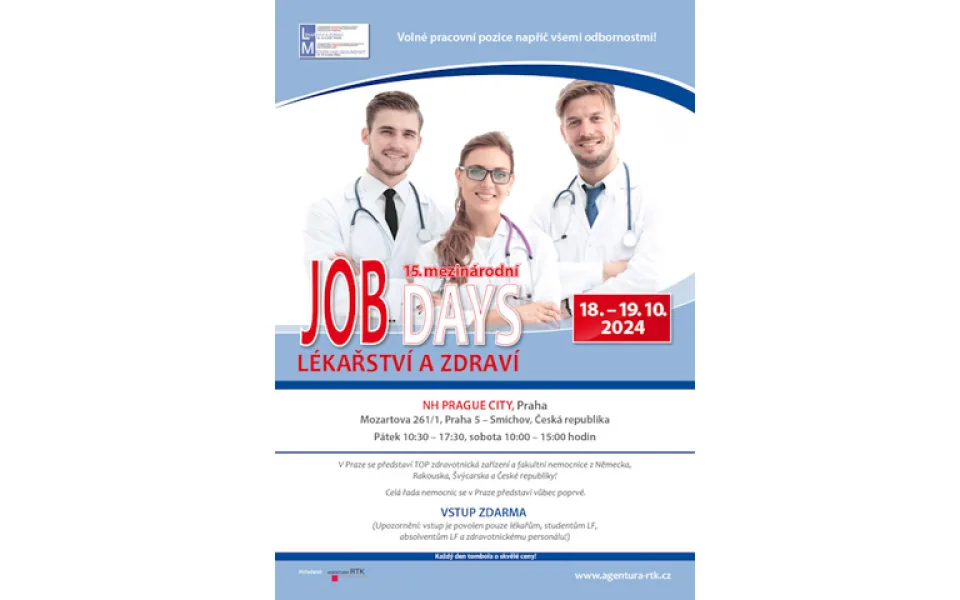 Patnáctý Mezinárodní Job Days lékařství a zdraví v Praze ve dnech 18.-19.10.2024