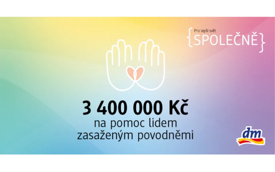 Společnost dm pomůže lidem z oblastí zasažených povodněmi darem v celkové výši 3,4 milionu Kč