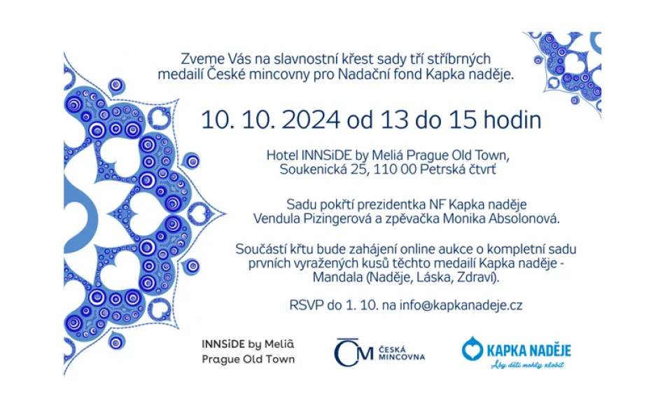 Křest sady tří stříbrných medailí České mincovny pro NF Kapka naděje
