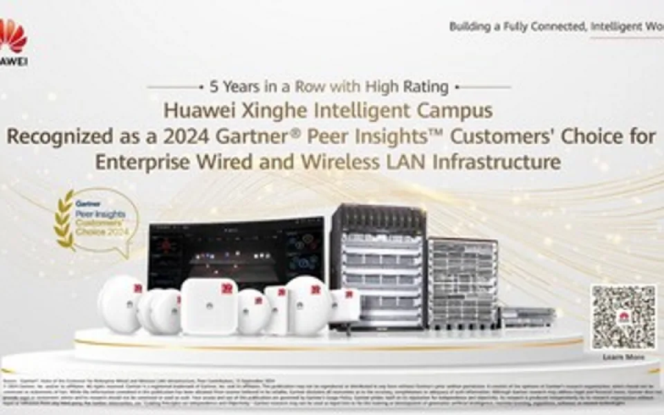 Společnost Huawei získala v žebříčku Gartner® Peer Insights™ 2024 ocenění Customer's Choice v oblasti pevné a bezdrátové firemní LAN infrastruktury