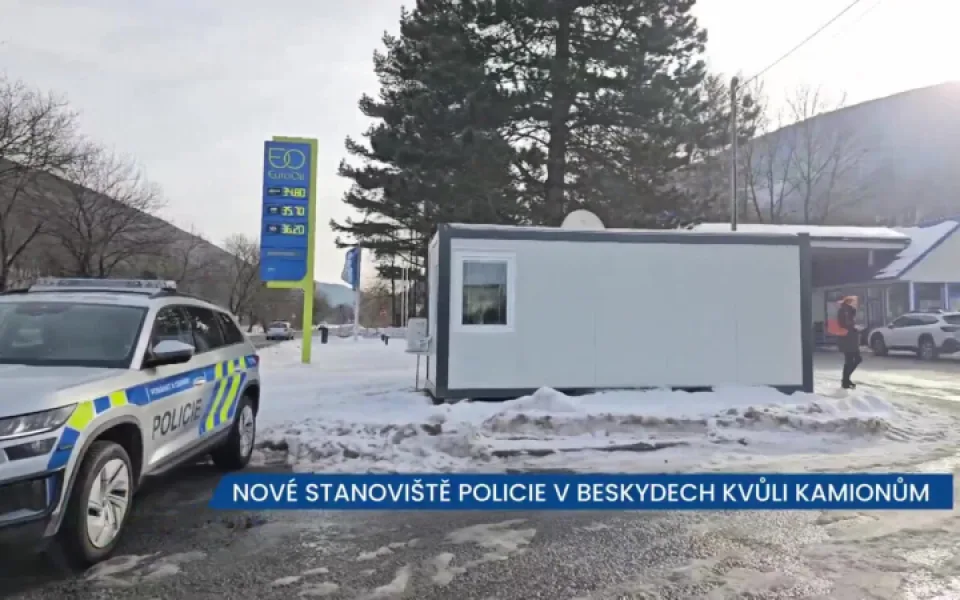 Policie má v Beskydech nové stanoviště, kde dohlíží na zákaz vjezdu kamionů