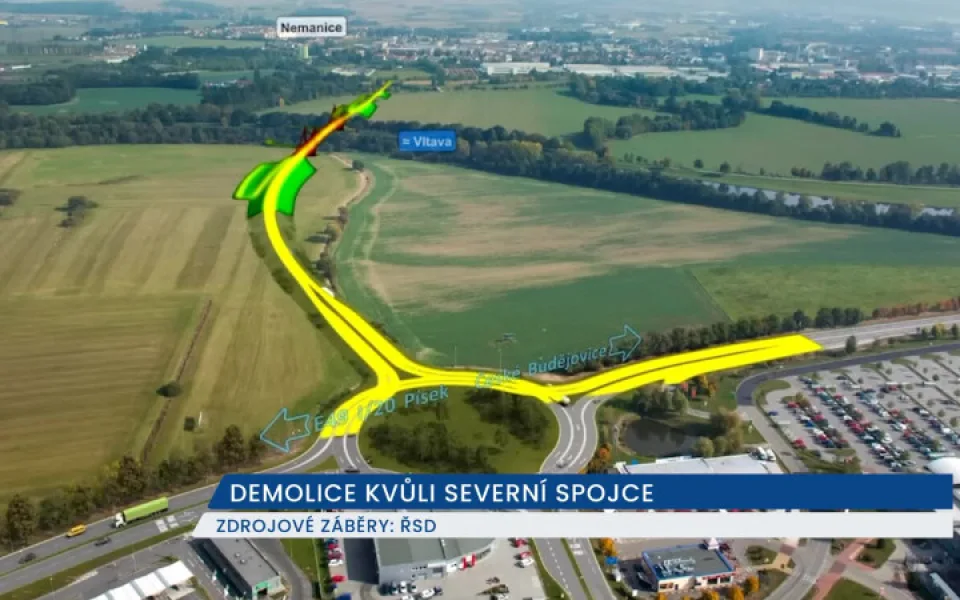 Na trase budoucí severní spojky v Českých Budějovicích probíhá demolice domů a firemních objektů