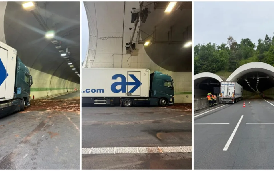 Řidič v náklaďáku narazil do tunelu Valík. D5 je uzavřená, řidiči musí po objížďce