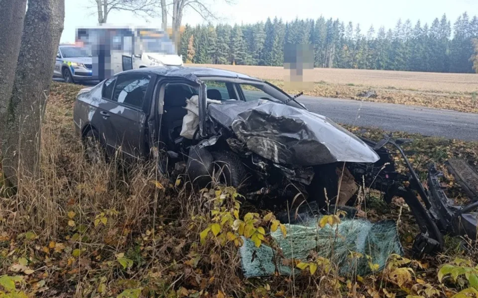 Mladík našel klíče od cizího auta, jeho jízda skončila nárazem do stromu u Toužimi. Foto: Se svolením Policie ČR