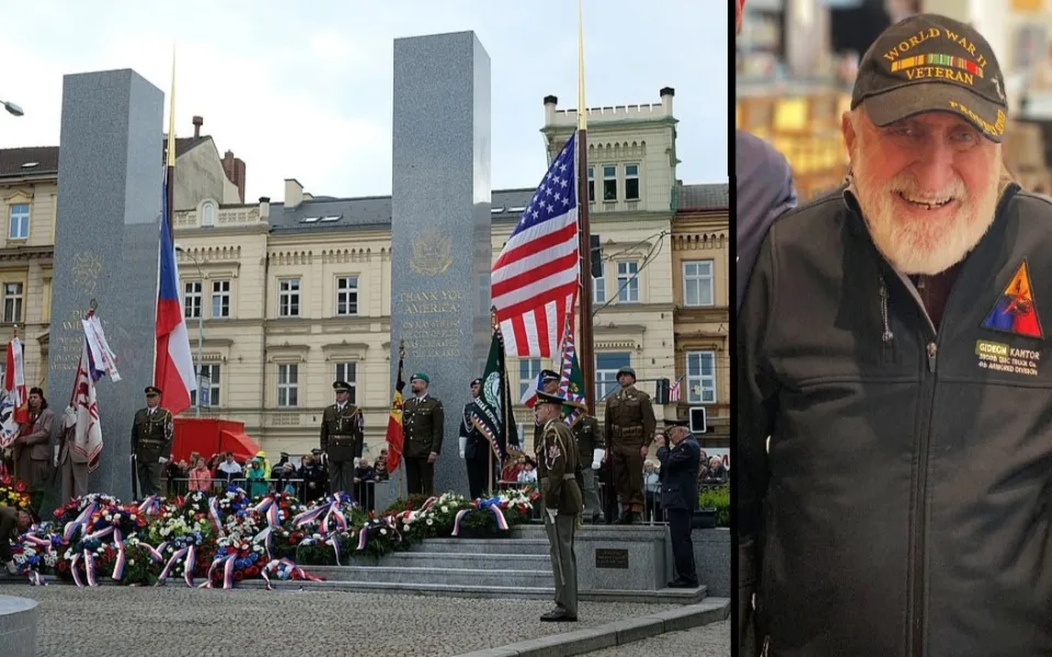 Pomník Díky, Ameriko! v Plzni a veterán Gideon Kantor